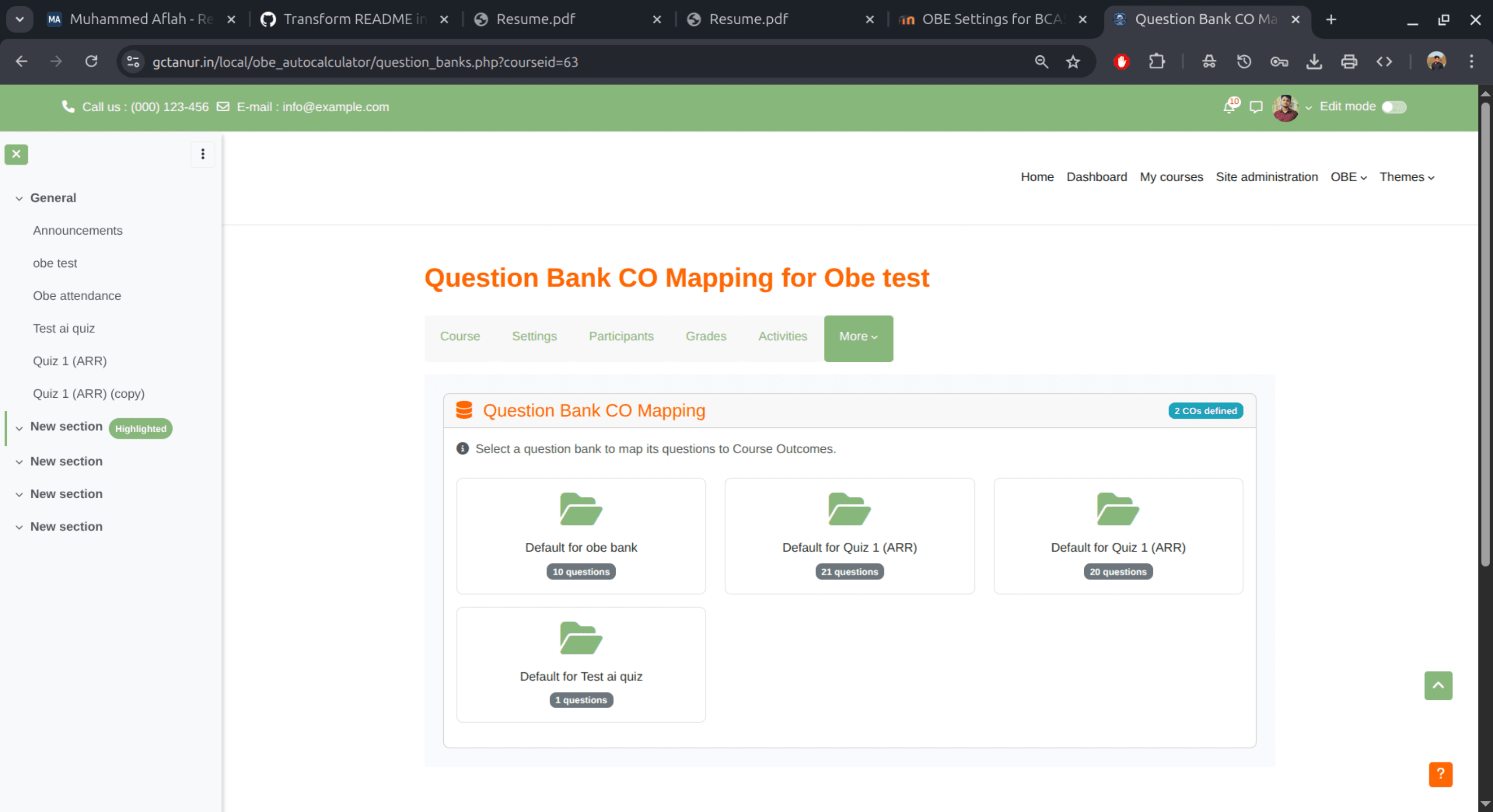 List of Question Batches with CO Mapping